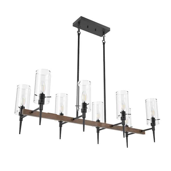 aiwen Modern 35.43 in. 8-Light Black Kitchen Island Chandelier Farmhouse Rectangular Hanging Light with Clear Glass Shades