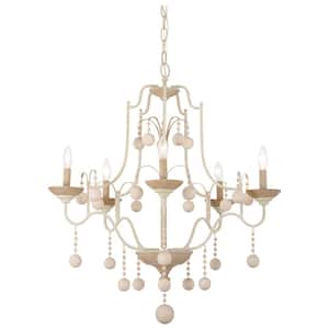 Colonial Charm 5-Light White Wash and Sun Dried Clay Candlestick Chandelier for Dining Rooms with No Bulbs Included