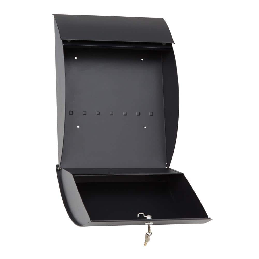 Black Steel Contemporary Lockable Wall Mounted Mailbox