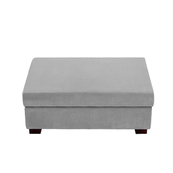 Uixe 41.5 in. Light Gray Corduroy Fabric Rectangle Ottoman with Wood Legs