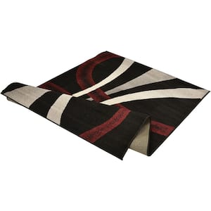 Comfy Stripes Geometric Black 5 ft. x 7 ft. Classic Braided Vintage Contemporary Polypropylene Rectangular Area Rug