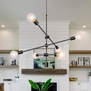 6-Light Black Unique Modern Linear Chandelier, Industrial Linear Kitchen Pendant Light