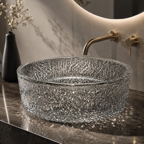 Scotch 16 in . Circular Bathroom Vessel Sink in Light Black Tempered Glass