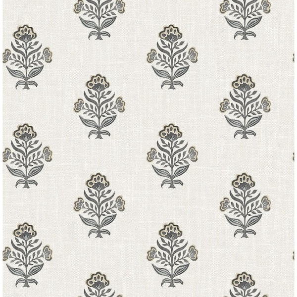 Hollyhock Black Floral Crest Wallpaper Sample