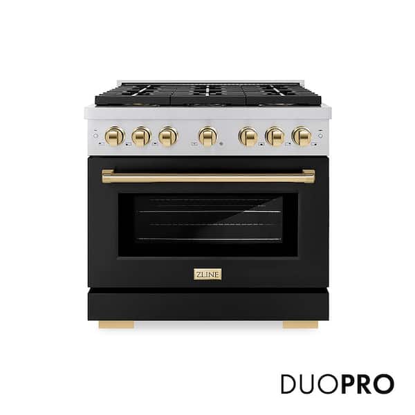 Autograph 36 in. 5.2 cu. ft. Paramount Dual Fuel Range with 6 DuoPro Burners with Black Matte Door and Polished Gold