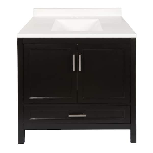 Amluxx Salerno 37 in. W x 22 in. D x 36 in . H Bath Vanity in Espresso with Cultured Marble Vanity Top w/Backsplash in White
