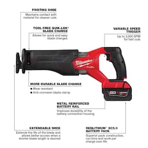 M18 FUEL 18V Lithium-Ion Brushless Cordless SAWZALL Reciprocating Saw Kit w/Two 5.0 Ah Batteries Charger & Hard Case