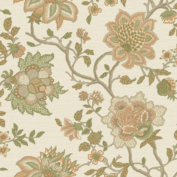 HOLDEN Jacobean Floral Orange and Sage Green Non-Pasted  Wallpaper (Covers 56 sq. ft.)