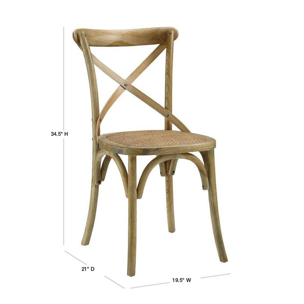 Natural Wood and Cane Cross Back Dining Side Chair