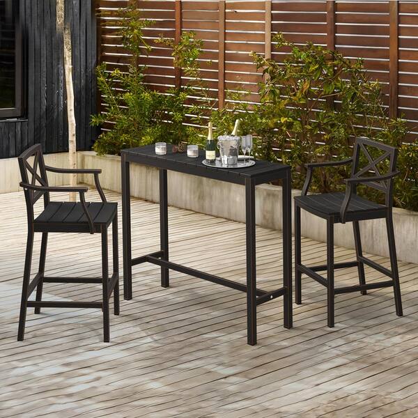 LUE BONA Humphrey 3 Piece 45 in. Black Alu Outdoor Patio Dining