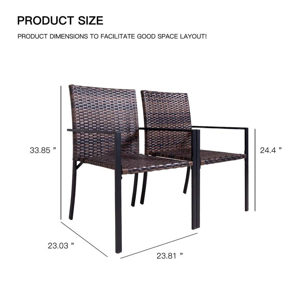 Brown Wicker and Metal Outdoor Dining Armchair Set