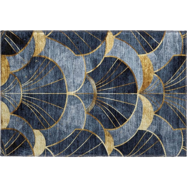 Mayfield Premium Machine Washable Abstract AMF2221 Navy 2 ft. x 3 ft. Accent Rug