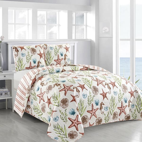 FRESHFOLDS Multi-Colored Printed Full/Queen Microfiber 3-Piece Quilt Set Bedspread