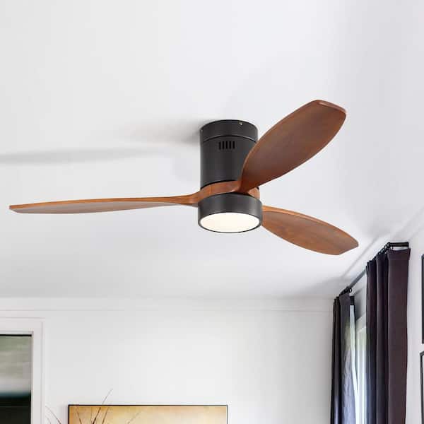 CACI Mall 52 in. Black and Brown Flush Mount Standard Indoor/Outdoor Ceiling Fan with Light, Remote and Reversible Motor Included