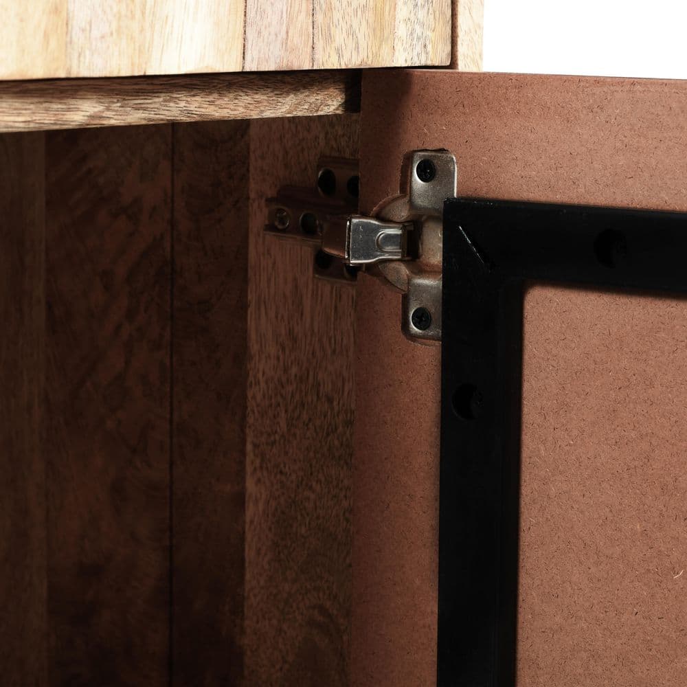 Natural Mango Wood Cabinet with Black Hardware and Drawers