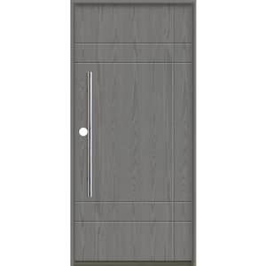 SUMMIT Modern Faux Pivot 36 in. x 80 in. Right-Hand/Inswing Solid Panel Malibu Grey Stain Fiberglass Prehung Front Door