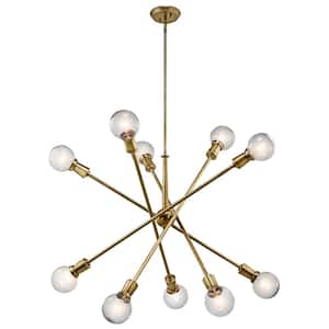 Armstrong 47 in. 10-Light Natural Brass Mid-Century Modern Sputnik Chandelier for Dining Room