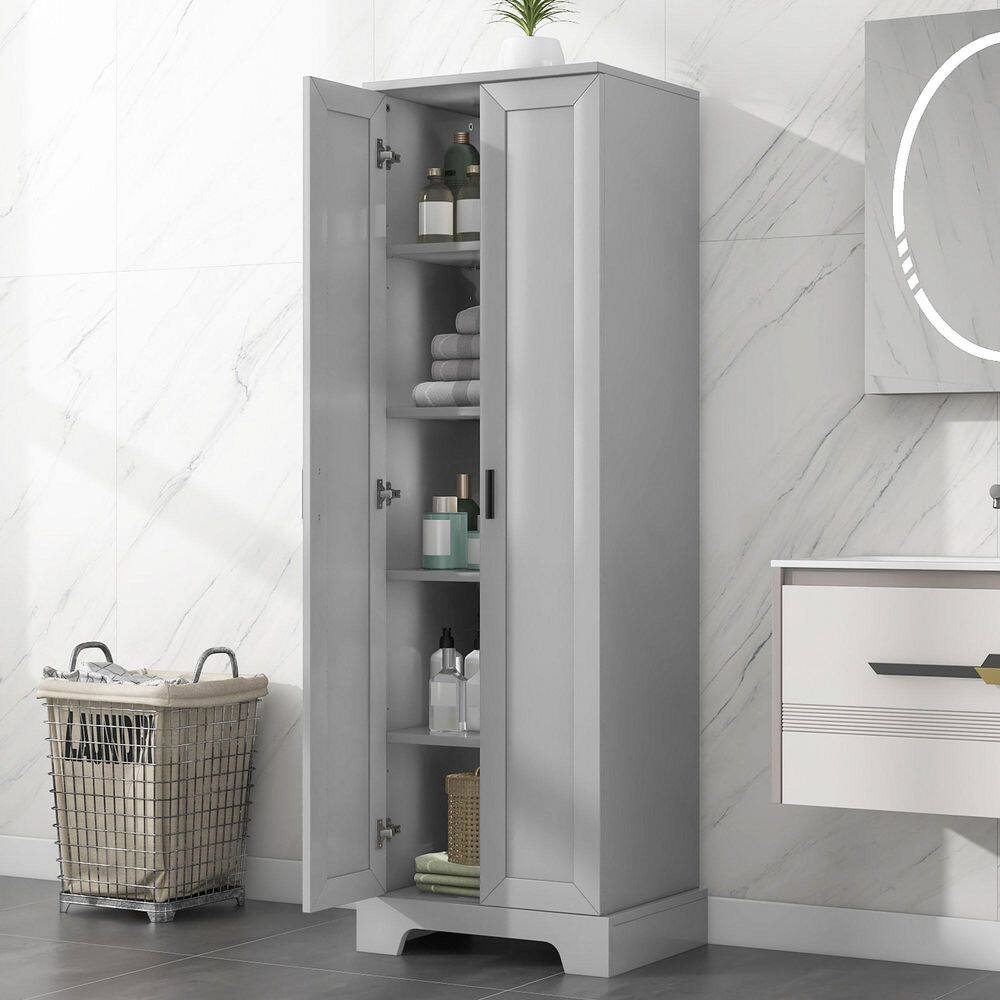 Gray 71.2 in. H Accent Cabinet, Bathroom Storage Cabinet with 2 Doors, Adjustable Shelf