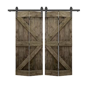 60 in. x 84 in. K Series Solid Core Espresso Stained DIY Wood Double Bi-Fold Barn Doors with Sliding Hardware Kit
