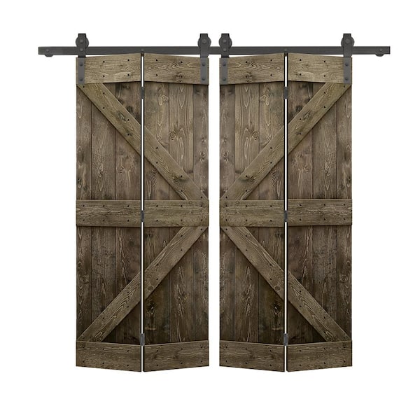 CALHOME 60 in. x 84 in. K Series Solid Core Espresso Stained DIY Wood Double Bi-Fold Barn Doors with Sliding Hardware Kit