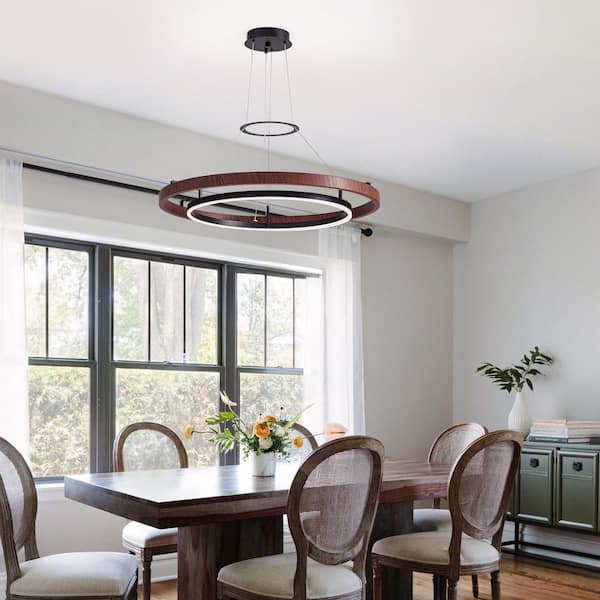 Benkut Modern LED Chandelier – Dimmable Ring Pendant Light With Remote, Vintage Brown Finish, 23.6" Diameter