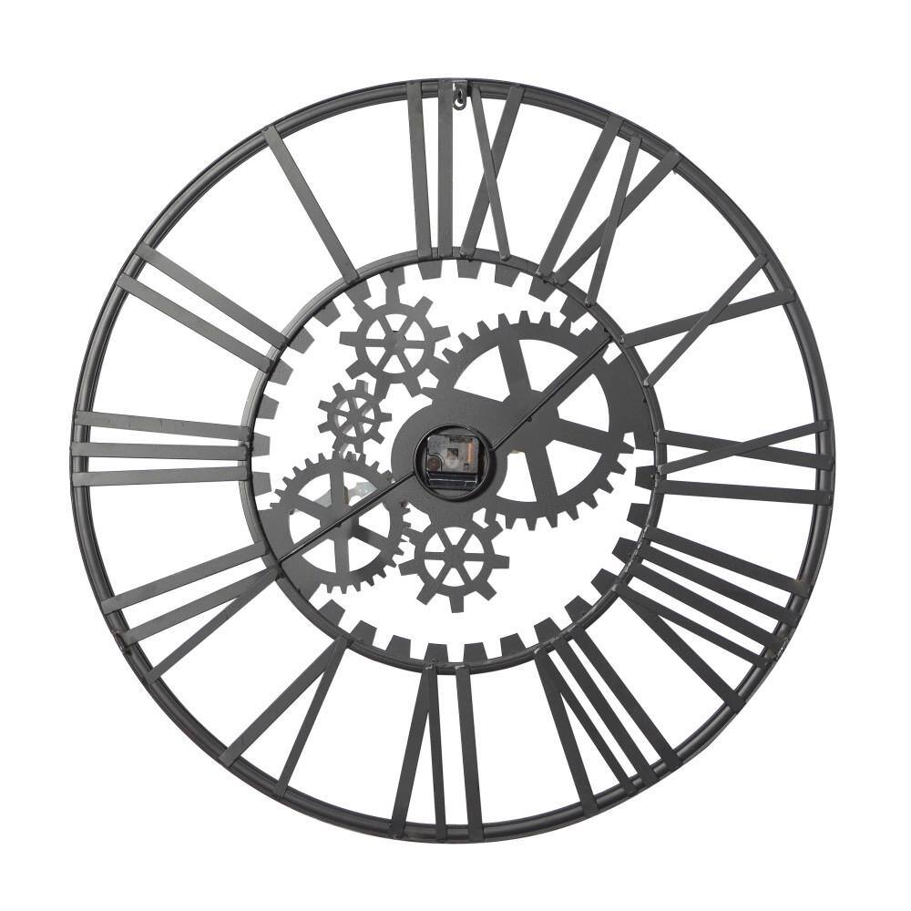 Oversized Black Iron Industrial Gear Wall Clock