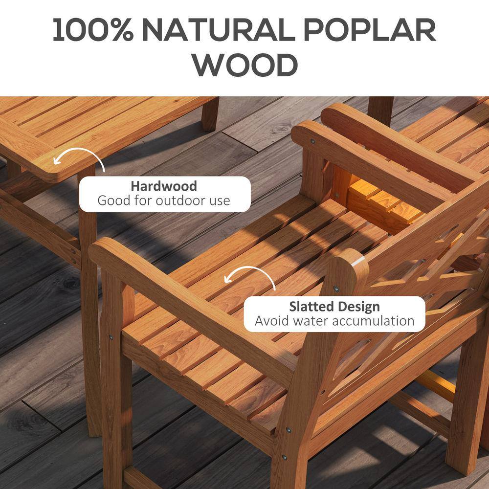 Teak Finish 4-Person Poplar Wood Outdoor Dining Set