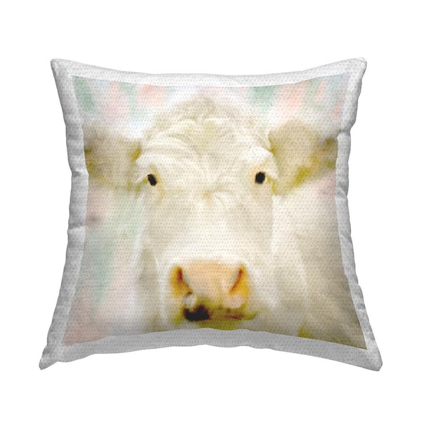 Stupell Industries Close Up Soft White Cattle Portrait Multi-Color Square Outdoor Throw Pillow