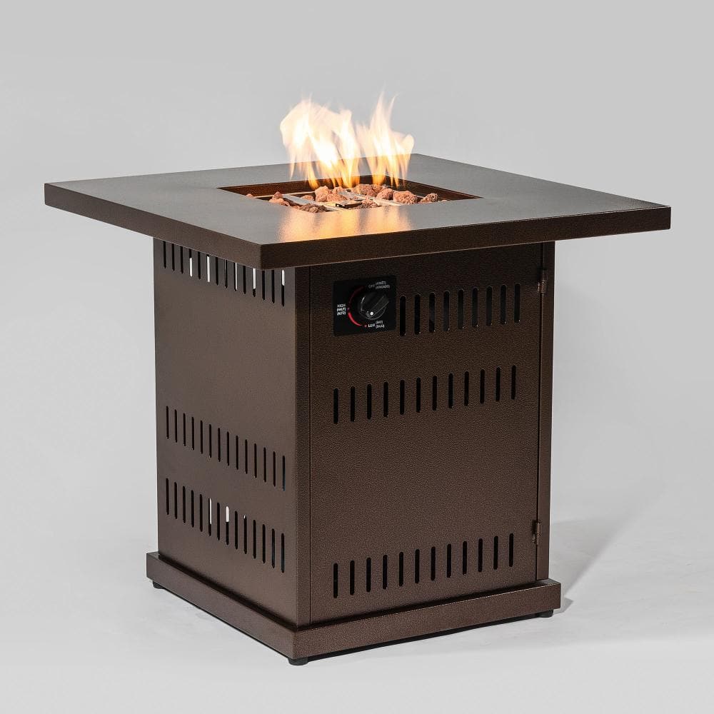 "28"" Propane Gas Fire Pit Table, 50000 BTU Square Steel Fire Pit for Outside Patio Deck Garden Courtyard-Brown" price history on PriceWatchPro