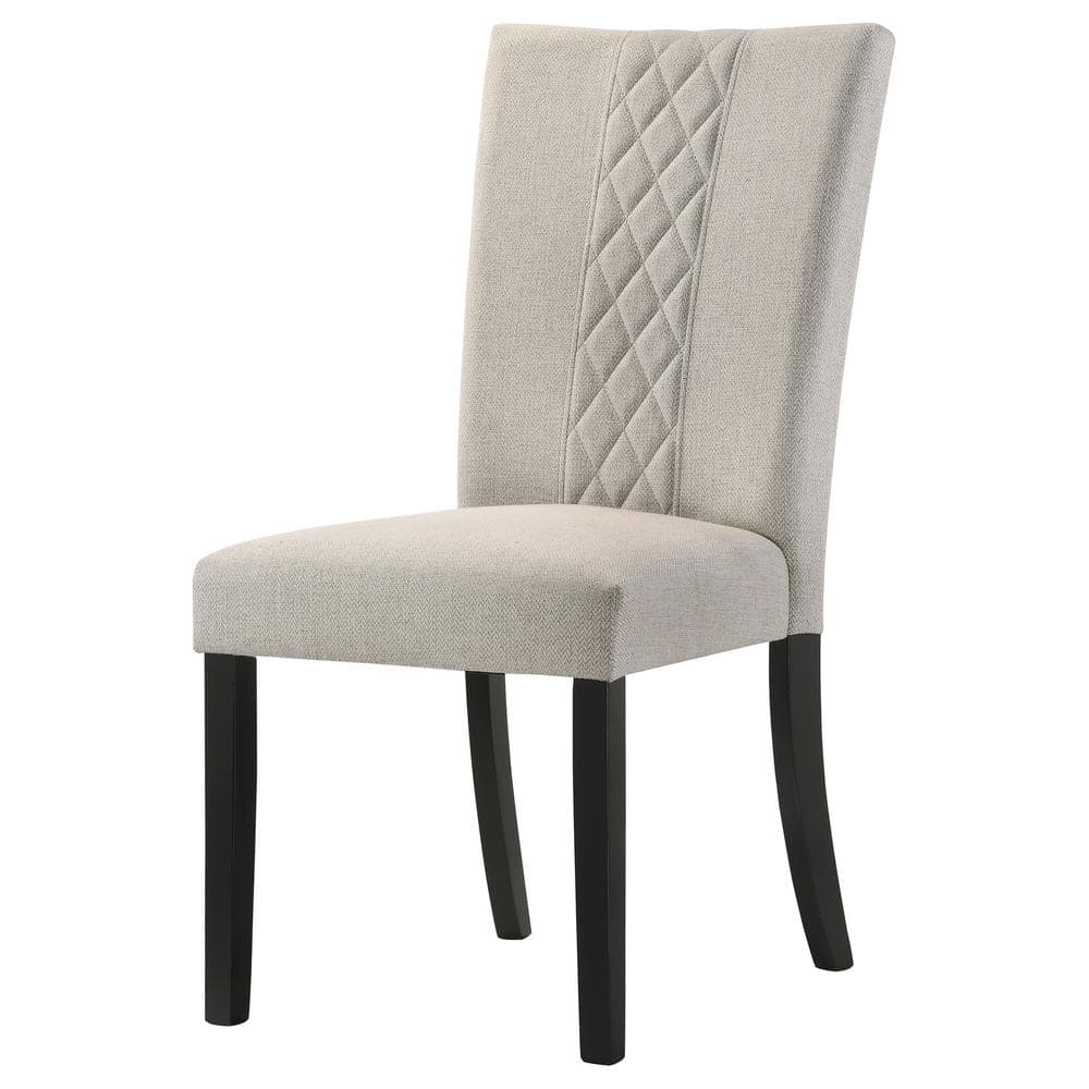 Beige Upholstered Side Chair with Black Legs