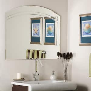 40 in. W x 32 in. H Frameless Arched Beveled Edge Bathroom Vanity Mirror in Silver