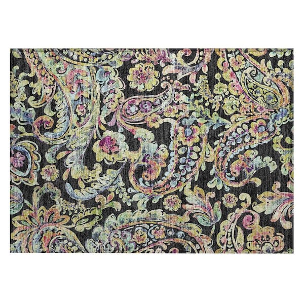 Chantille Machine Washable Indoor/Outdoor Abstract ACN834 Black 1 ft. 8 in. x 2 ft. 6 in. Area Rug
