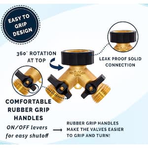 Heavy-Duty Brass and Rubber 2 Way Garden Hose Y Splitter