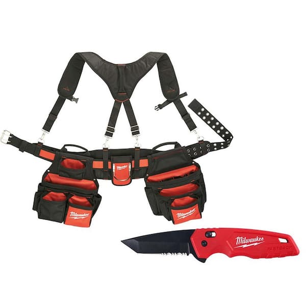 Milwaukee Contractors Work Belt with Rig with Spring Assisted Knife