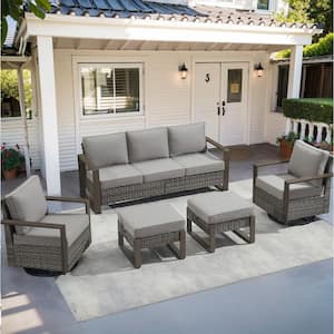 Allcot 5-Piece Gray Wicker Outdoor Sofa Set Patio Conversation Set with Cushion Guard Gray Cushions