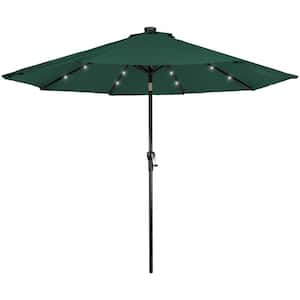 9 ft. Solar Lighted Outdoor Patio Market Umbrella with Hand Crank and Tilt Hunter Green