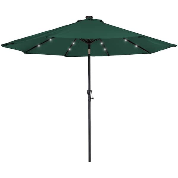 Northlight 9 ft. Solar Lighted Outdoor Patio Market Umbrella with Hand Crank and Tilt Hunter Green