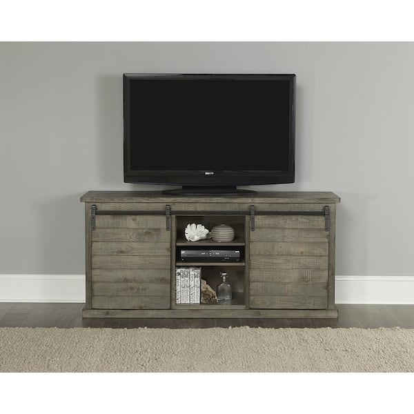Progressive Furniture Huntington 64 in. Distressed Gray Wood TV Stand Fits TVs Up to 70 in. with Storage Doors