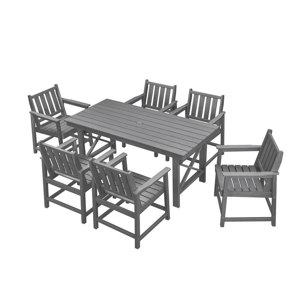 HDPE 7-Piece Plastic Rectangle Table Standard Height Outdoor Dining Set in Grey price history on PriceWatchPro