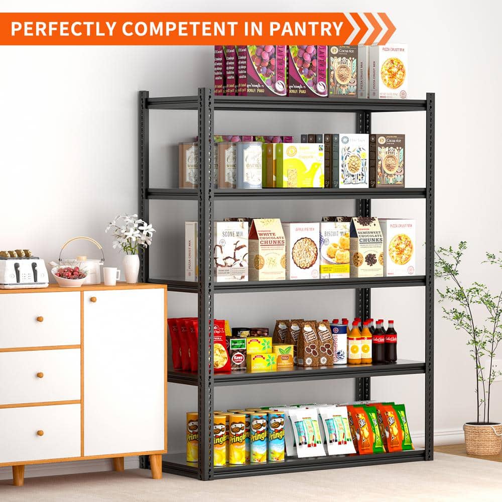 Heavy Duty Black Steel 5-Tier Adjustable Shelving Unit, 72" H x 36" W x 18" D