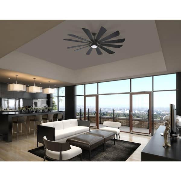 Windmolen 65 in. Integrated LED Indoor/Outdoor Textured Coal Smart Ceiling Fan with Light Kit with Remote Control