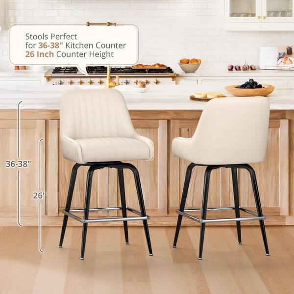 LUE BONA Hudi 26 in. H Ivory White Low Back Metal Bar Stool with