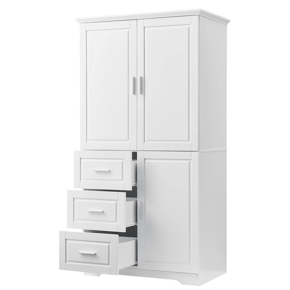 32.6 in. W x 19.6 in. D x 62.2 in. H White Linen Cabinet Wide Storage Cabin