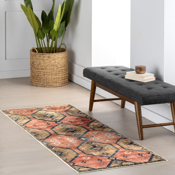 Katana Collage Washable Rust 3 ft. x 6 ft. Indoor Runner Rug