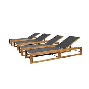 Maureen Black and Teak 4-Piece Mesh and Wood Outdoor Chaise Lounge