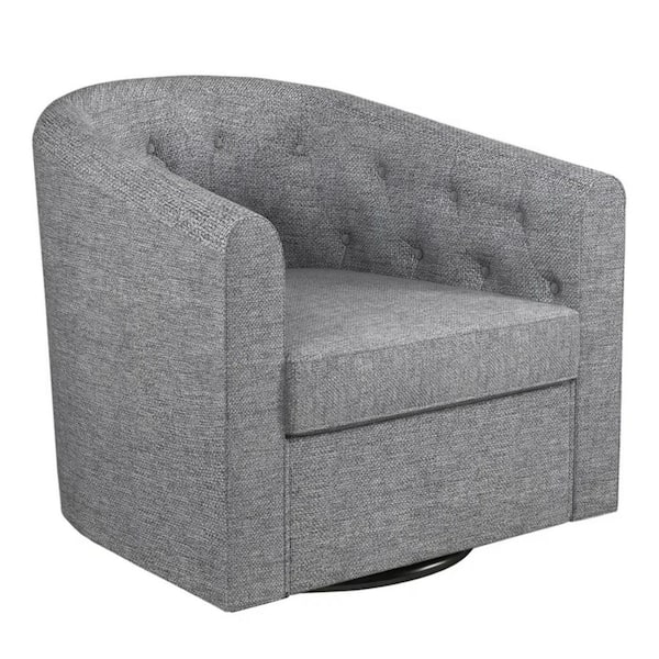 Bestier 28 inch. W Gray Linen 360° Swivel Accent Chair with Tufted Cushion Round Swivel Barrel Chair with Zipper Back