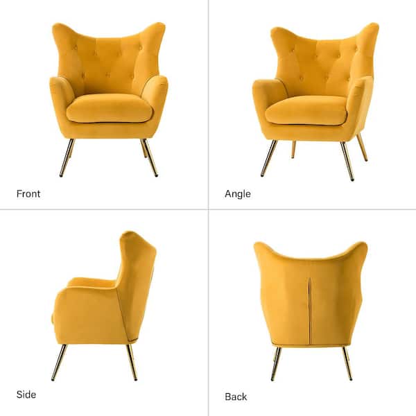 JAYDEN CREATION Jacob Mustard Velvet Wingback Chair with Tufted