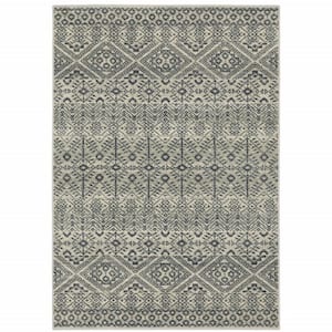 Blue and Beige 3 ft. x 5 ft. Geometric Power Loom Stain Resistant Area Rug