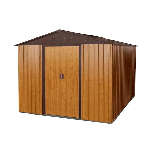 Outdoor Storage Shed 8 ft. W x 10 ft. D Metal Shed with Foundation Brown (80 sq. ft. )