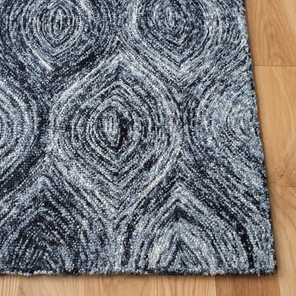 Gray and Blue Handmade Wool 9' x 12' Geometric Area Rug
